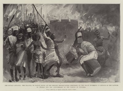 Soudan Advance, Dilluka eller Native Dance, ved Sirdars hovedkvarter udført af de sorte regimenter til ære for tilfangetagelsen af berbere og årsdagen for indtagelsen af Dongola af Henry Charles Seppings Wright